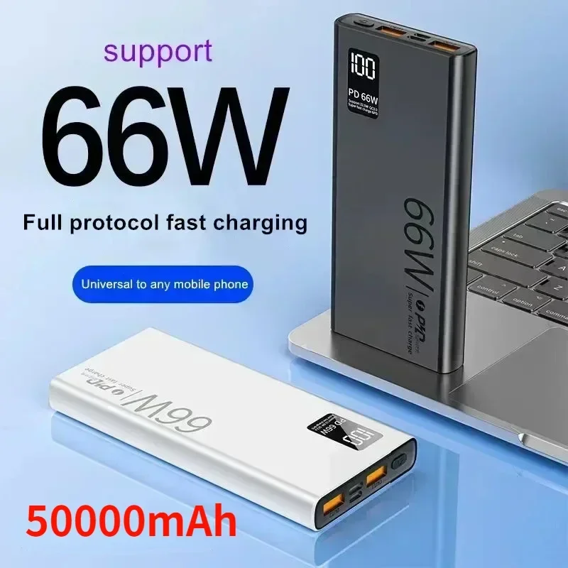 New 66W Super Fast Charging PD22.5W Power Bank 50000mAh Large Capacity Portable Power Bank for Samsung Apple Huawei Xiaomi