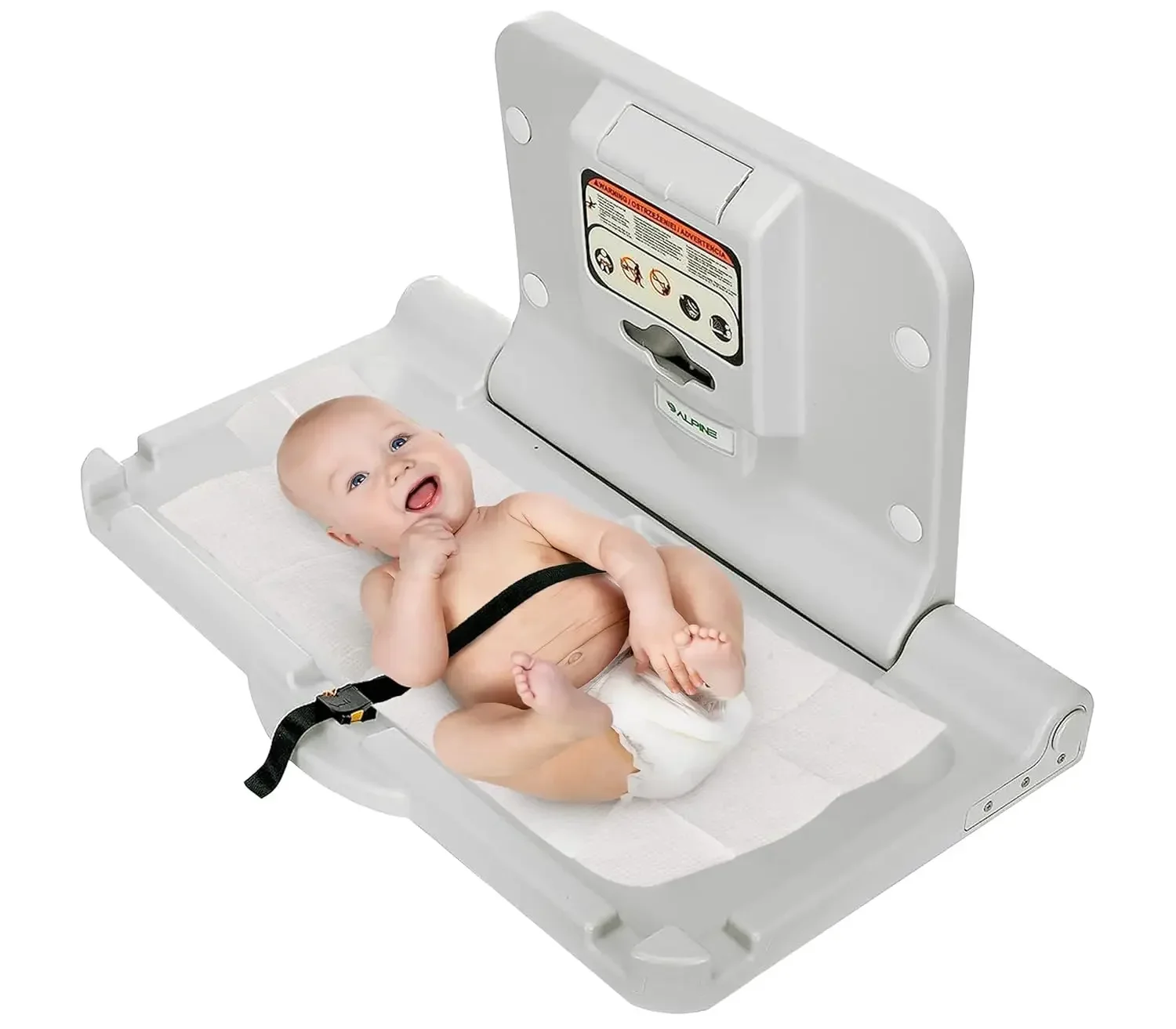 Wall Mounted Baby Changing Station Horizontal Baby Changing Table Foldable Diaper Tables with Safety Strap