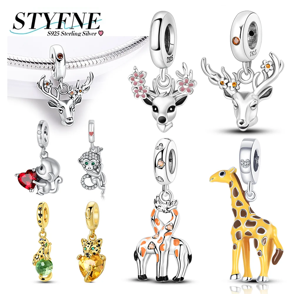 925 Silver Charms Sika Deer Elk Leopard Lion Monkey Beads Fit Original Charm Bracelet Making Fashion Pendants Gift