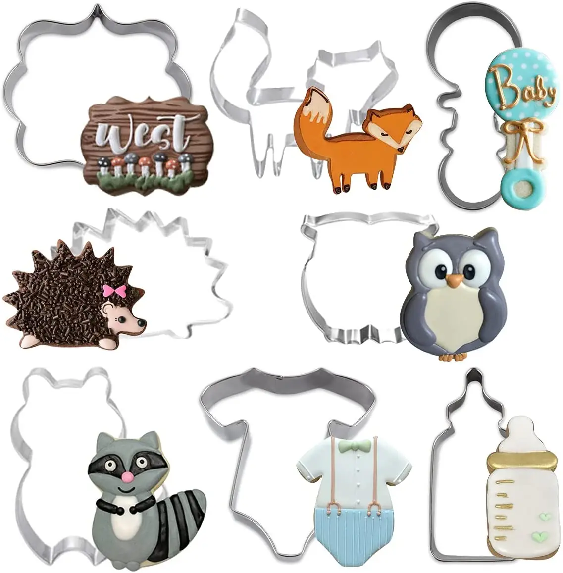 

8pcs Woodland Cookie Cutters Set Forest Animal Stainless Steel Biscuit Baking Molds for Woodland Creatures Baby Shower Supplies