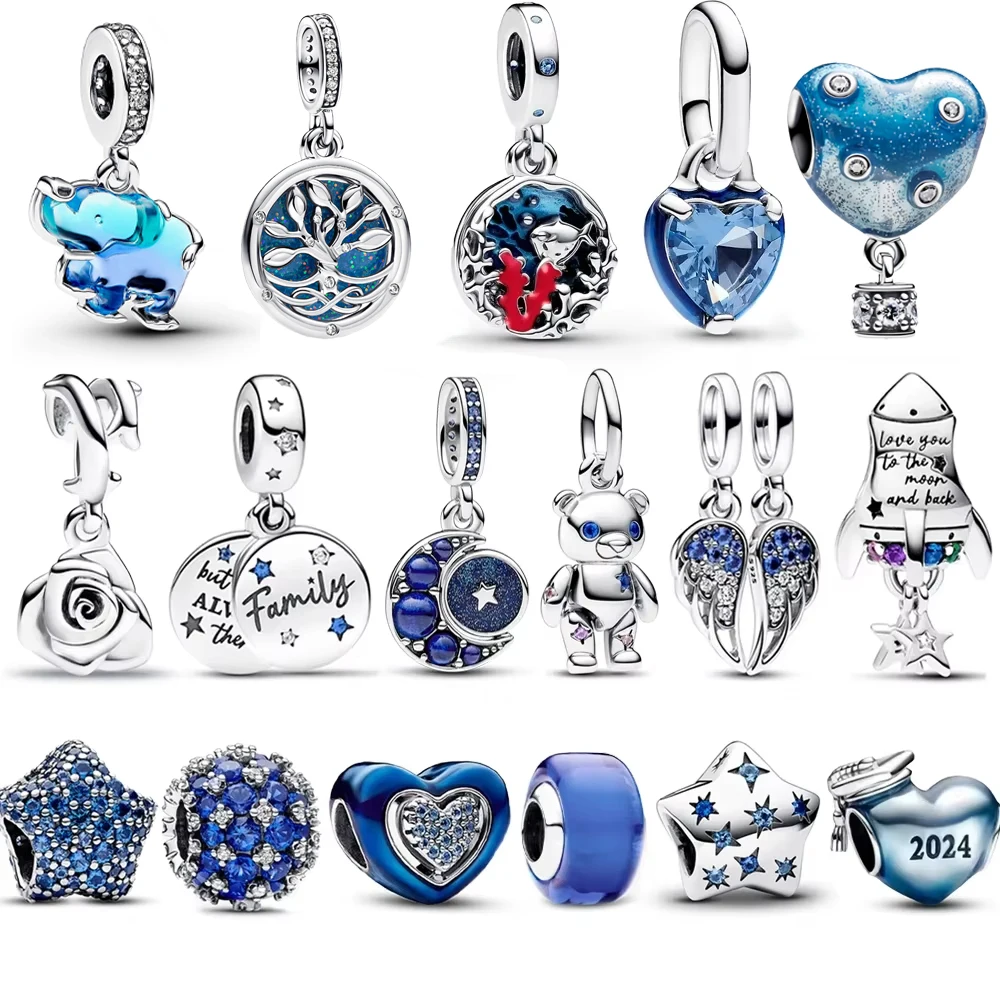 Authentic 925 Sterling Silver Blue Crystal Enamel Heart Charm Fit Original Bracelet Friend Surprise Birthday Jewelry Beads Gift