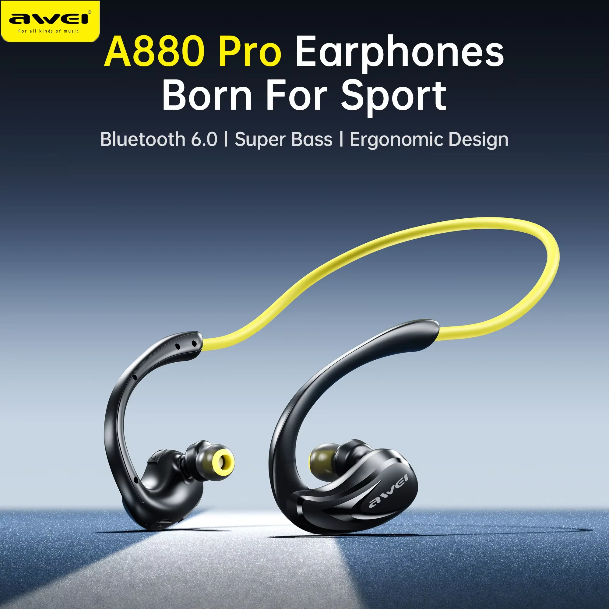 

Awei A880pro Wireless Bluetooth Headset Gaming Earphones Neckband Open Ear Sports Headphone EarHook for Cycling Running with NFC