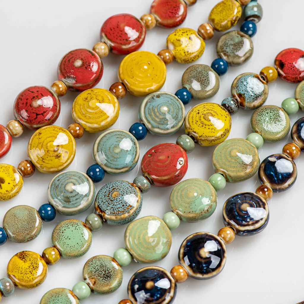Colorful Distressed Retro Irregular Ceramic Beads Gift Neckalce artware Antique wholesale Necklaces & Pendants For women #XN026
