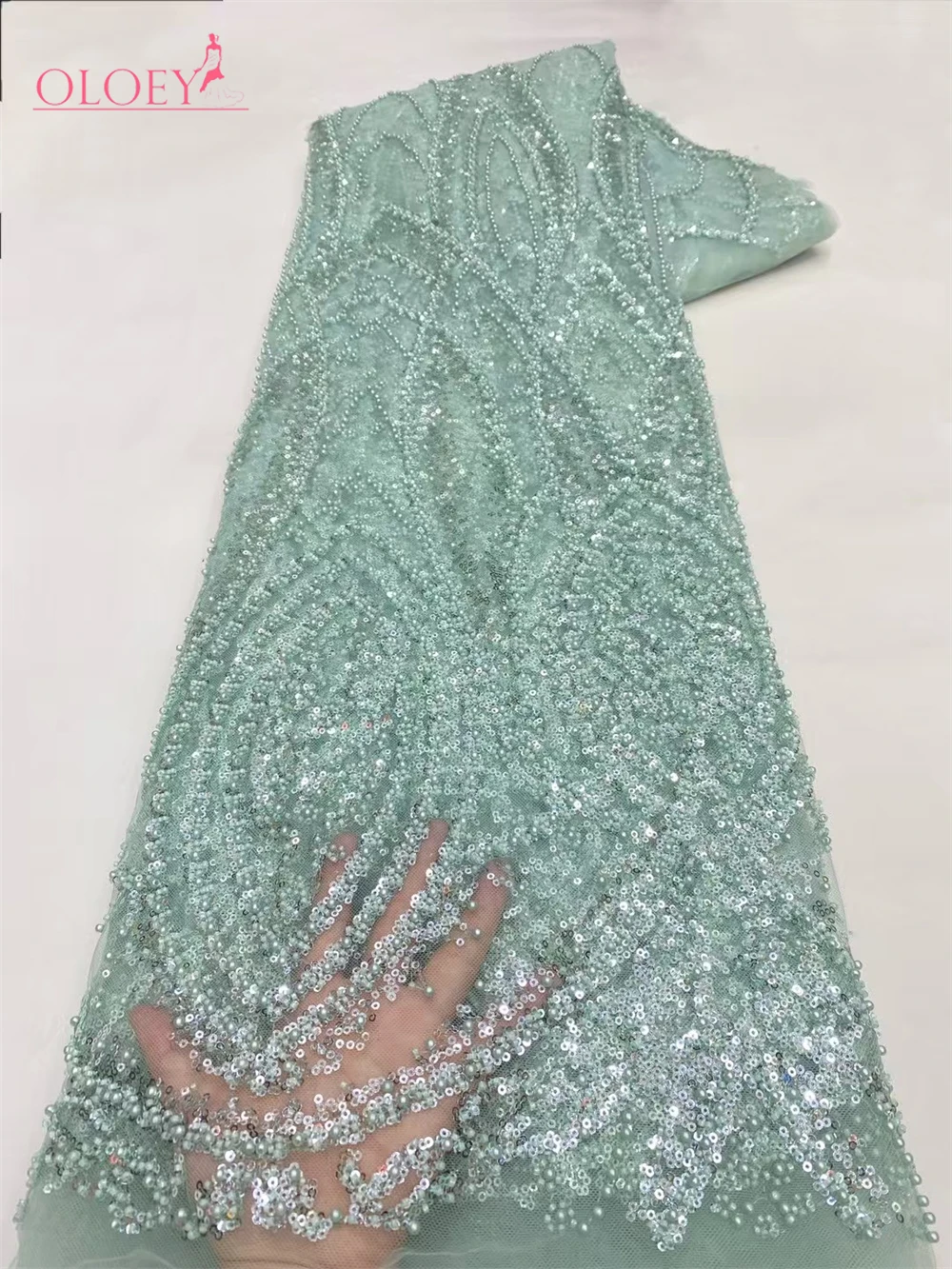 

Latest Hot Sale Fashion Africa Lace Fabric High Quality Handmade Embroidery Lace With Beads Sequins Party For Wedding Dress