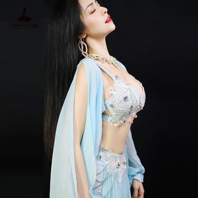 Belly Dance Clothes Suit for Women Oriental Dance Outfit Bra+long Skirt Sleeves 3pcs Customzied Adult Belly Dancing Popsong Set