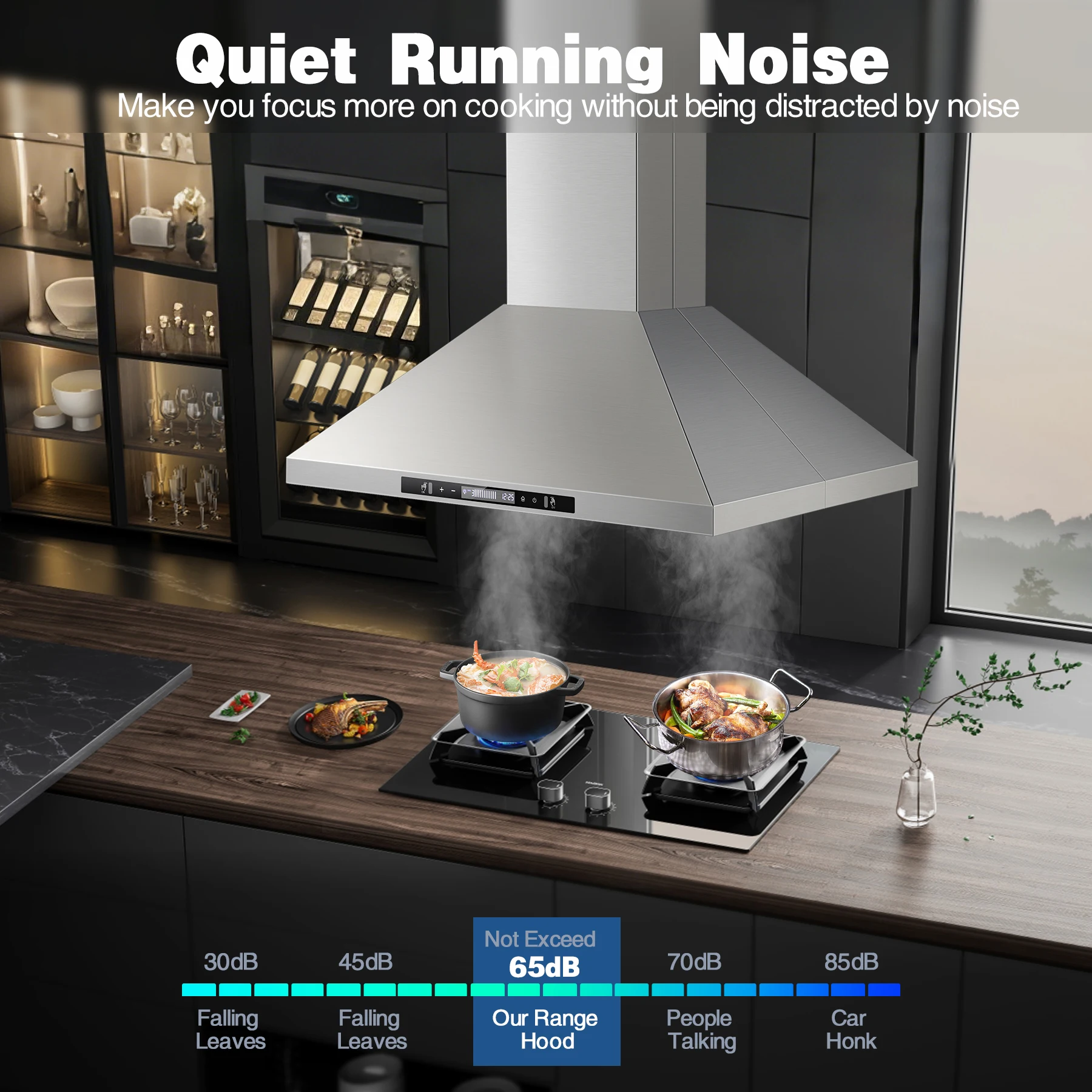 36" 700CFM Stainless Steel w/Gesture Control & LED Lights Island Range Hood