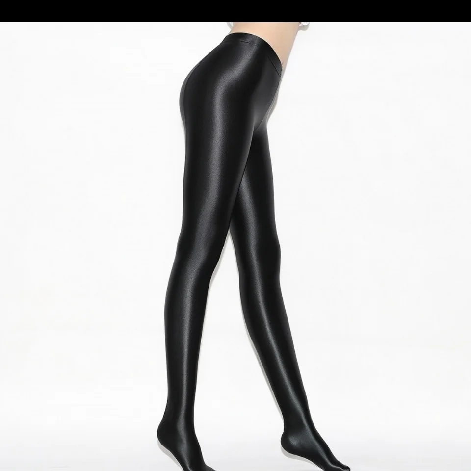 Glänzend glänzende Satin Strumpfhose Leggings sexy Seide glatt japanische hohe Taille plus Größe Club Party Strumpfhosen