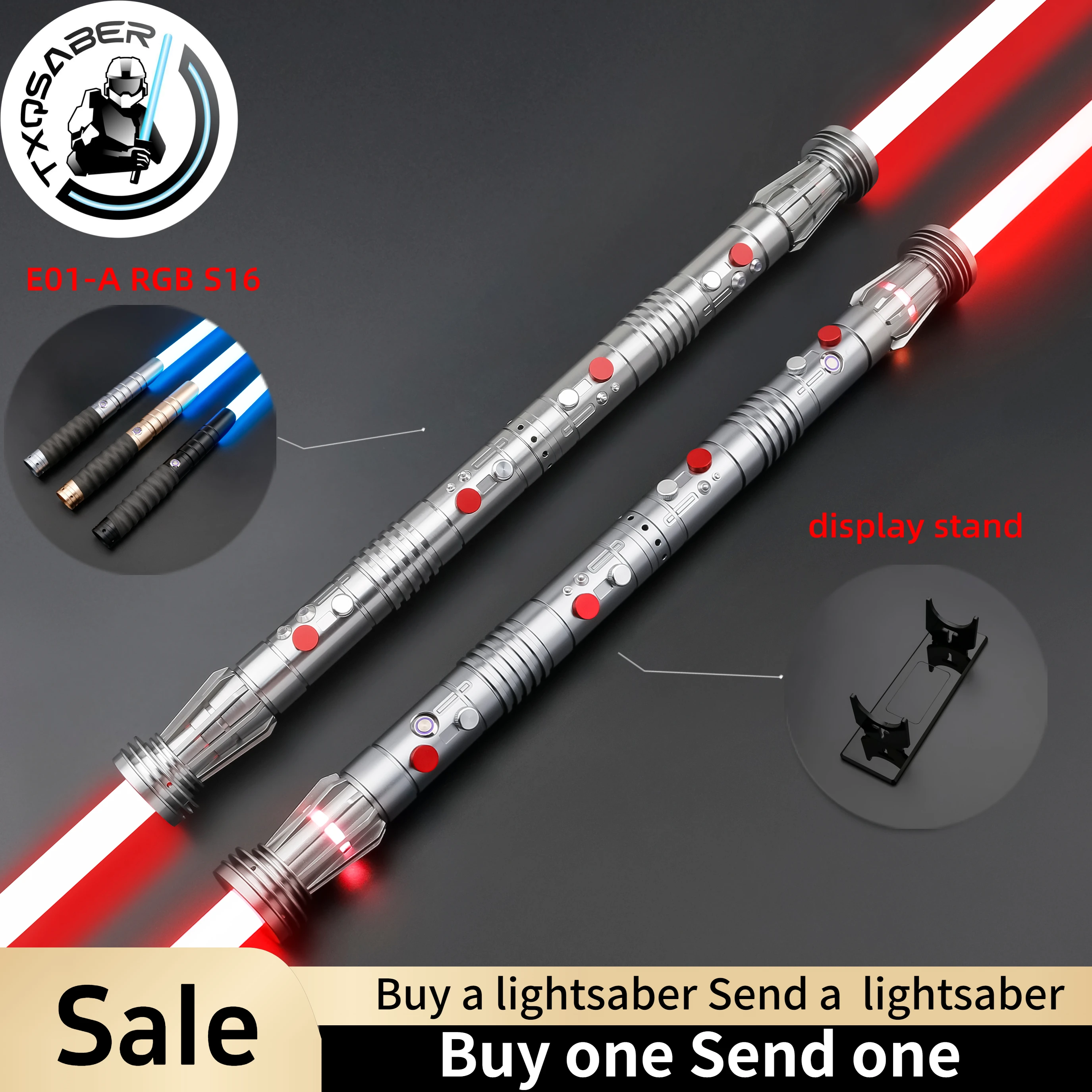 Spada Laser TXQSABER Darth Maul Pixel SDRGB con Doppia Impugnatura in Metallo, Smooth Swing, Effetto Blaster, FOC, per Cosplay Adulti