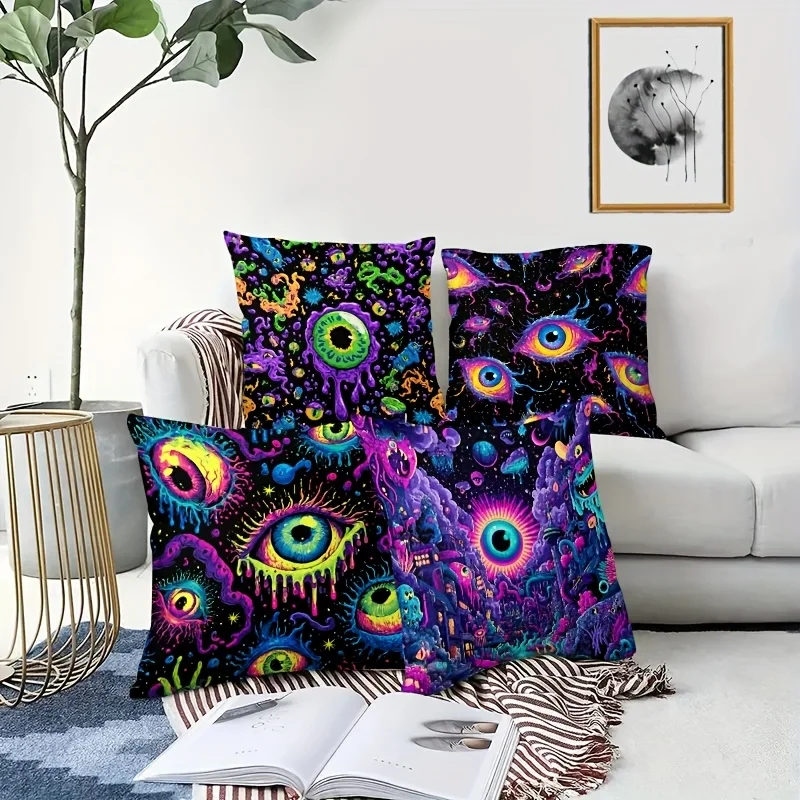 Psychedelic Cosmic All Seeing Eye Print Pillowcase Throw Cushion Boho Mystic Tarot Art Deep Space Nebula Bedding Cover