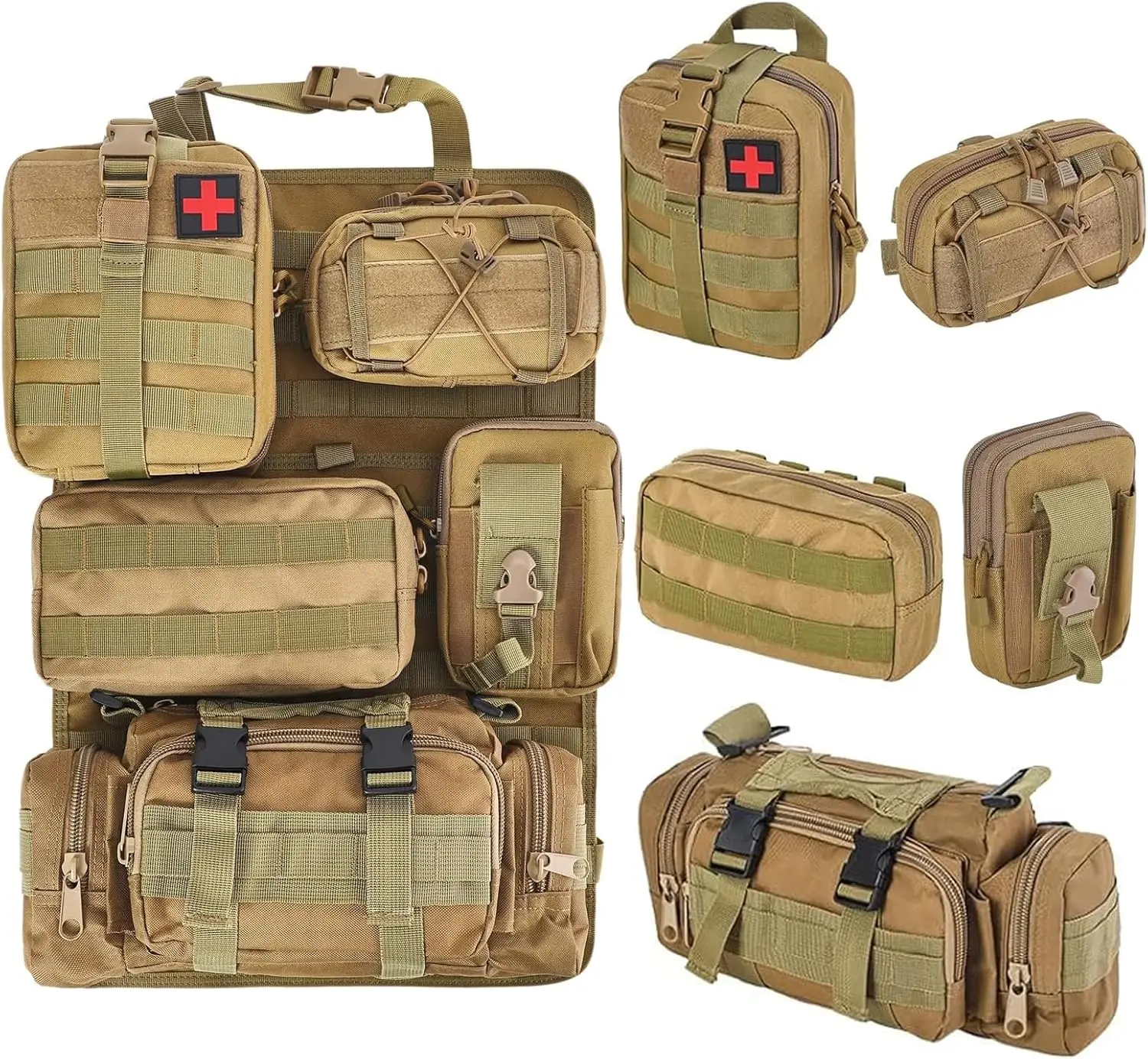 

6 Pack Tactical Truck Organizer Back Seat Storage Bag with Molle Panels for Car SUV, Khaki Color