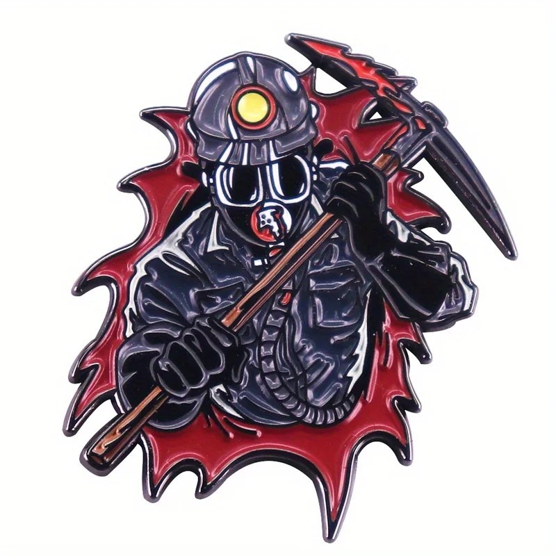 Horror Death Scythe Brooch Killer Miner Enamel Pin Badge Creepy Spooky Collector Gift