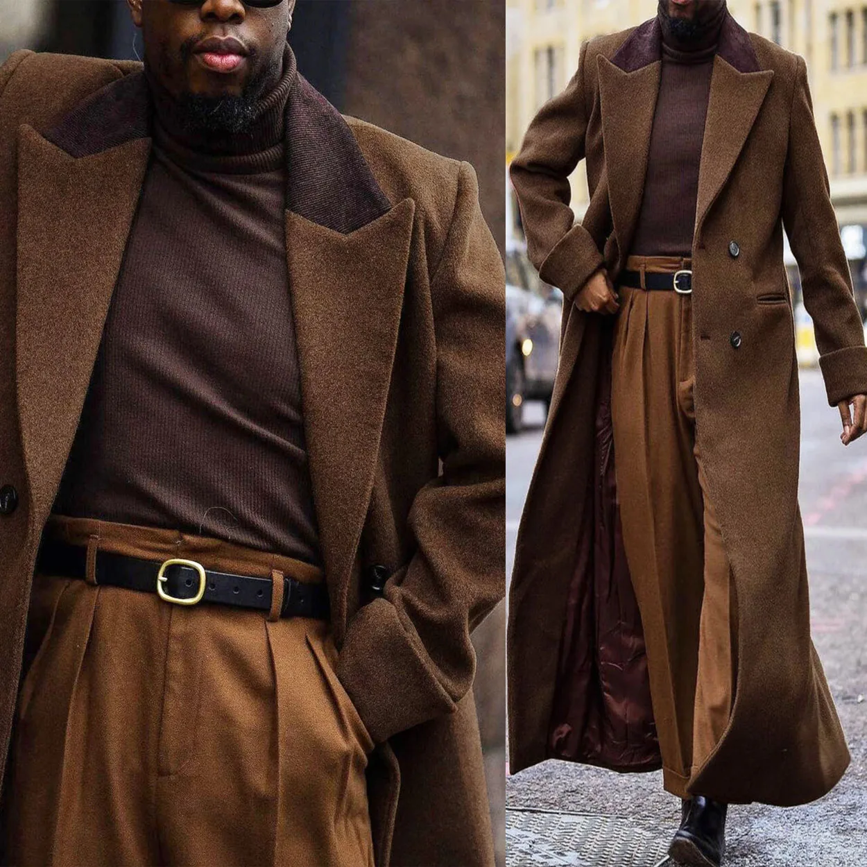 

2025 New Luxury Winter Men's Suits Blazer 1 Piece Jacket Double Breasted Peak Lapel Long Coat Luxury Customized Male Clothing