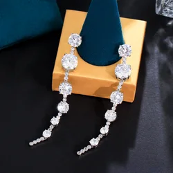 CWWZircons Sparkling Cluster Round Cubic Zirconia Stone Fancy Dangling Drop Pageant Earrings for Women Festive Jewelry CZ559