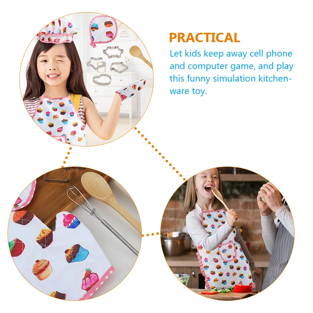 مجموعة واحدة من لوازم المطبخ، مجموعة أزياء الشيف للأطفال، قبعة مريلة الطبخ المتينة، هدية تعليمية للطهاة للأطفال #5