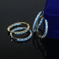 Trendy Women's Jewelry: Blue Turquoises Stone Geometric Circle Huggie Hoop Earring