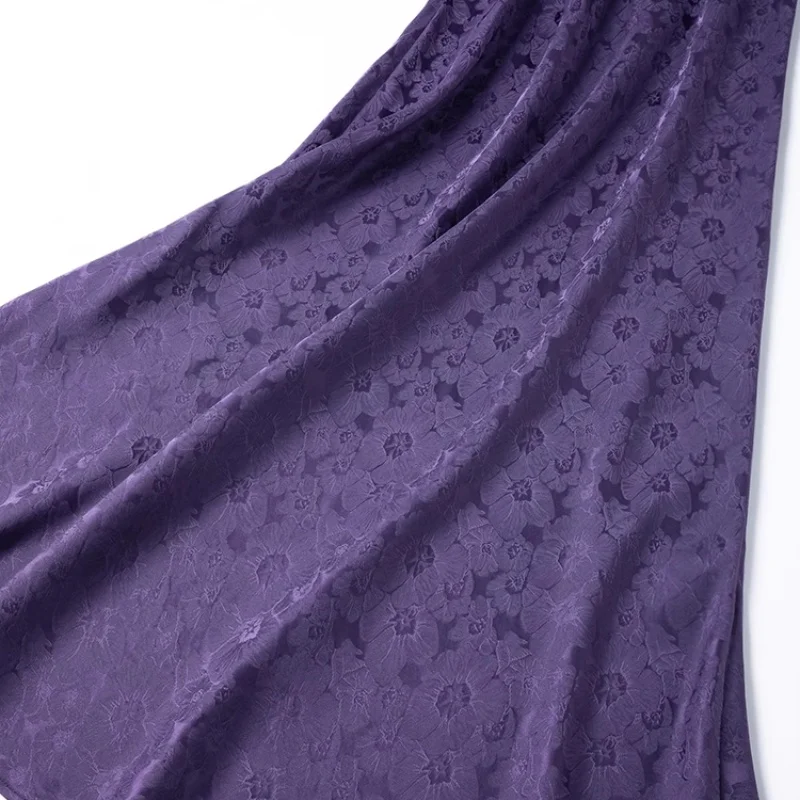 Birdtree damesjurk van 100% moerbeizijde, bies gesneden effen sangpu satijnen jacquard O-hals jurken met korte mouwen, zomer 2025 D55744JF