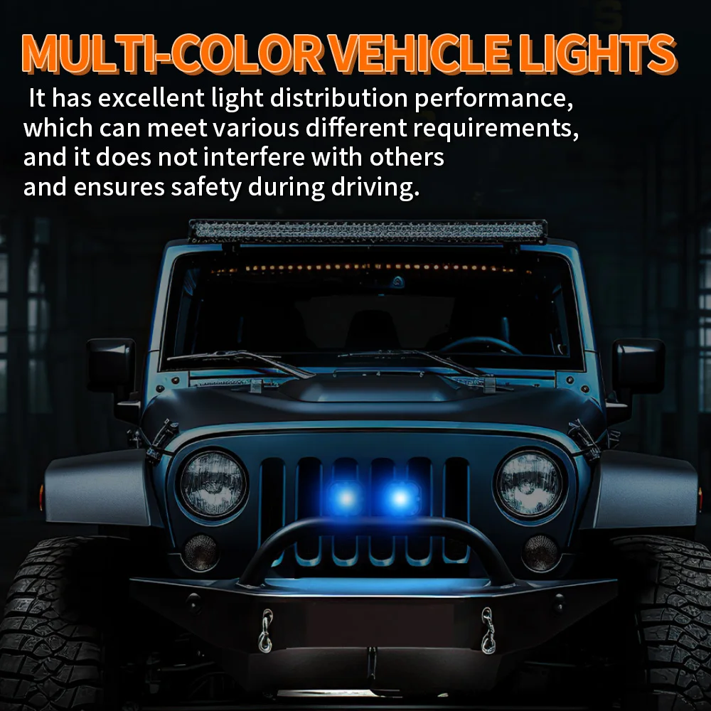 Quadratische 3-Zoll-RGB-Farbscheinwerfer LED-Arbeitsscheinwerfer Spotlights für Jeep, Auto, LKW, 4x4, Offroad, ATV, Motorrad, Nebelscheinwerfer – Detail 12