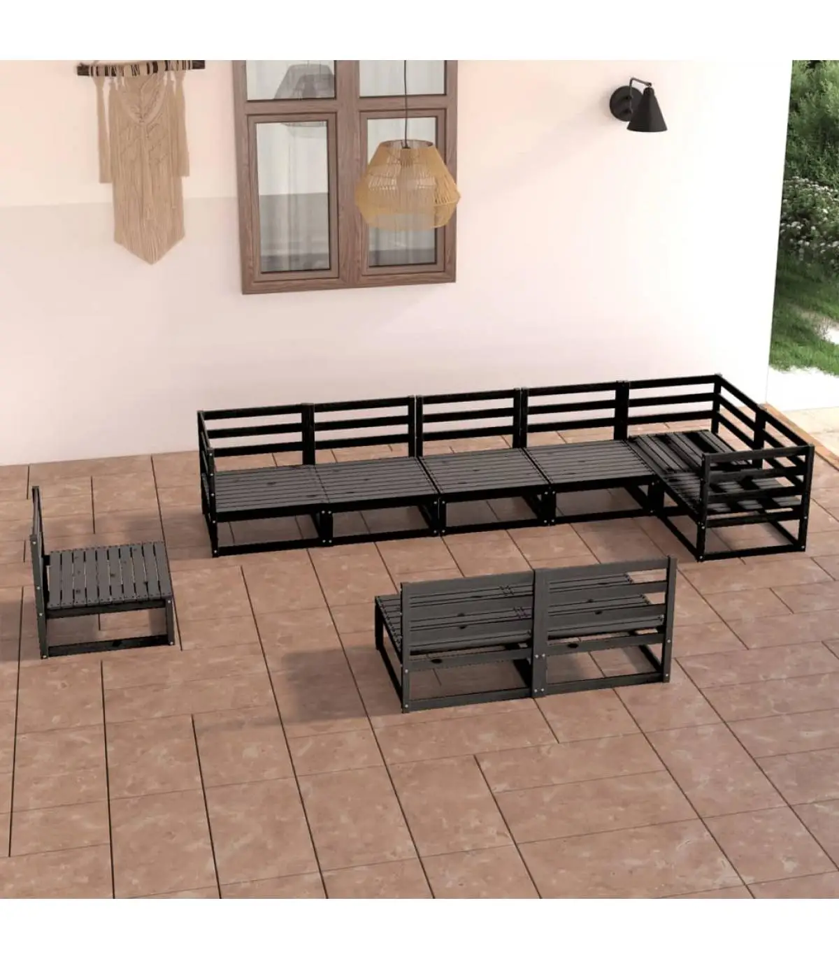 Garden sets garden furniture set 9 pieces black solid pine wood