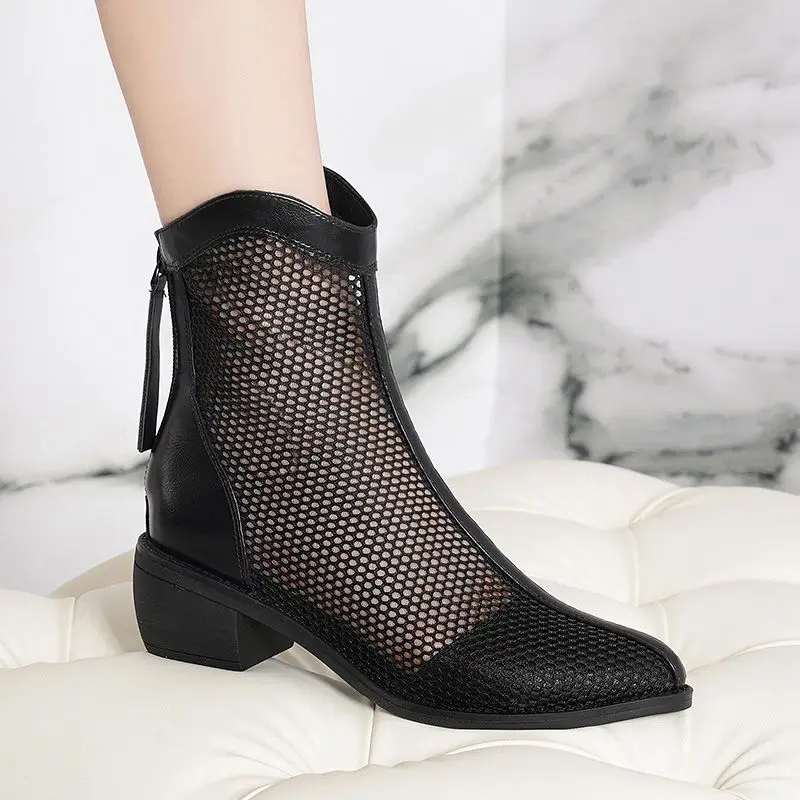 Booties Tassel Female Ankle Boots Pointed Toe Sandals Footwear Mesh Short Shoes For Women Fashion 2024 On Offer Promotion Hot Pu