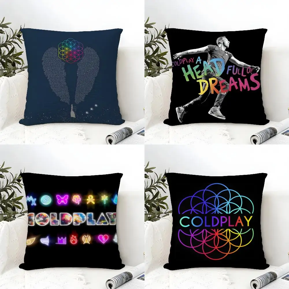 C-Coldplays Music Band Cushion Cover Eco Linen Pillow Case Double-Sided Print Breathable Durable Zipper Home Decor Gift