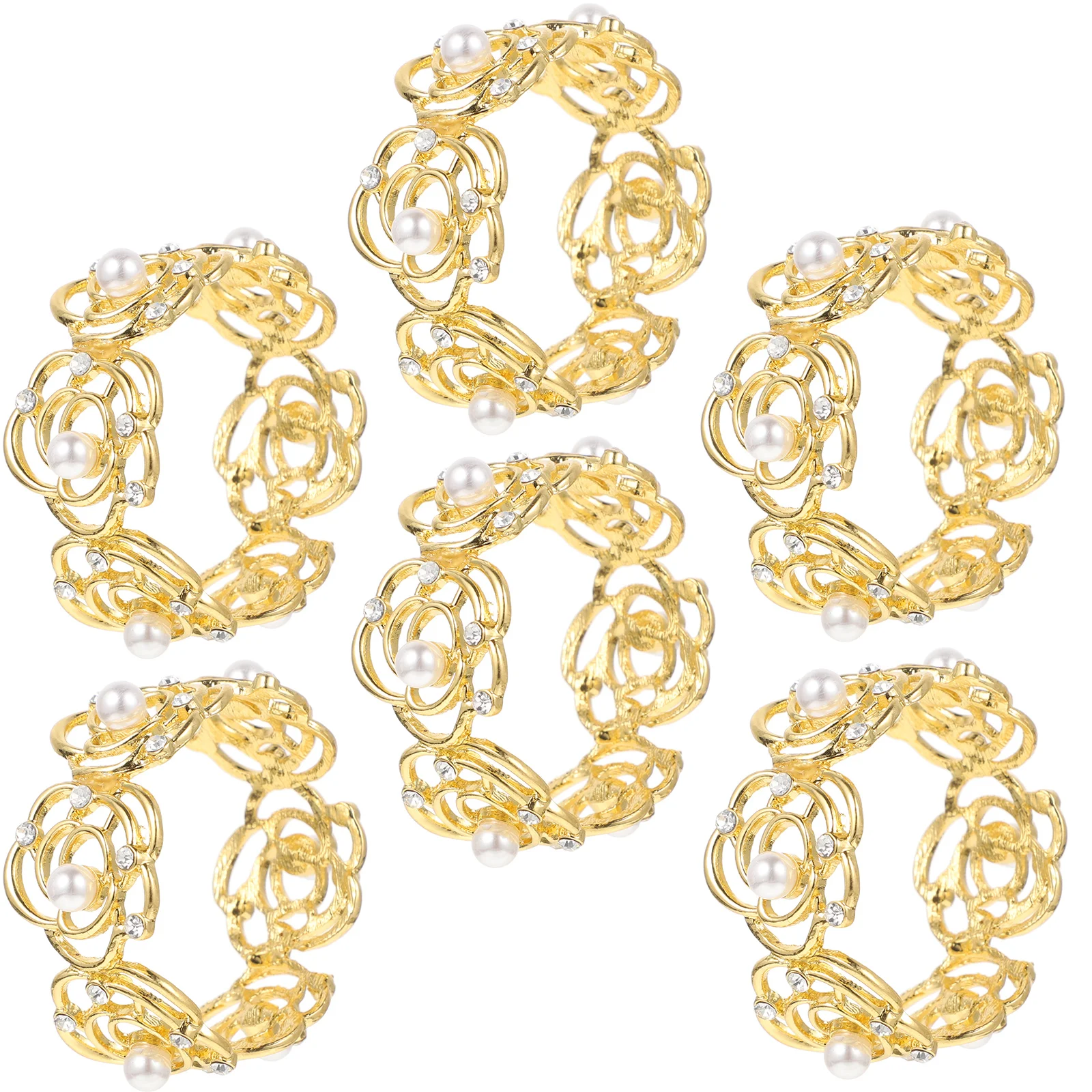

6pcs Napkin Rings Premium Alloy Detailed Workmanship Metal Pearl Design Delicate Color Classic Style Fits Most Napkins Decorate