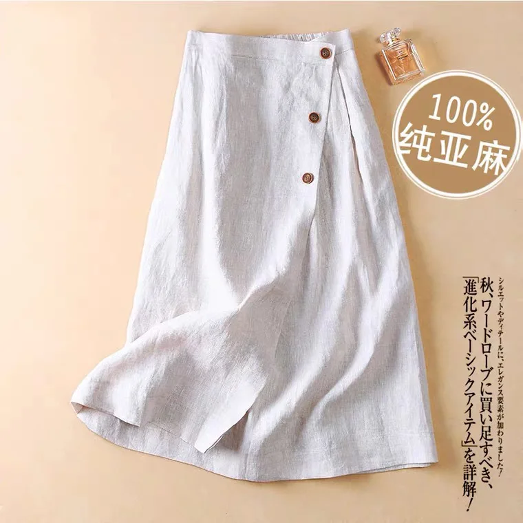 Six Colors Floral Skirt Women Spring Summer A-Line Midi Skirts Elastic Waist Swing Skirts Casual Cotton Linen Skirts
