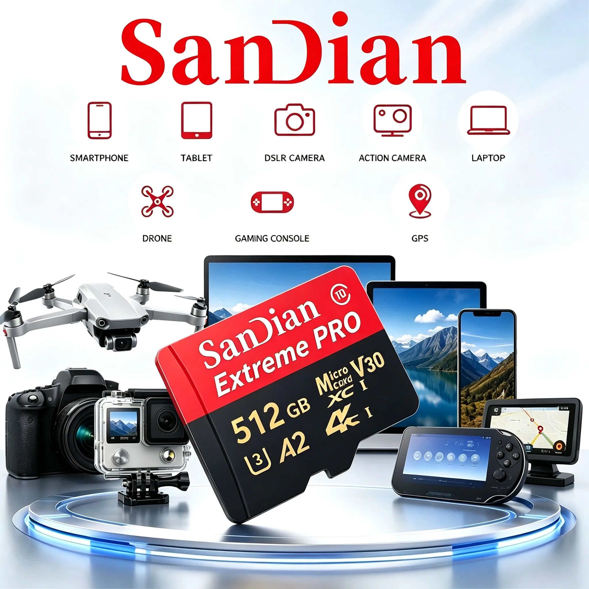 Compact Memory Card 512GB 128GB 64GB 32GB TF Cards Micro TF SD Card SD Cards Temperature Proof V60 for Laptop/PC/GPS