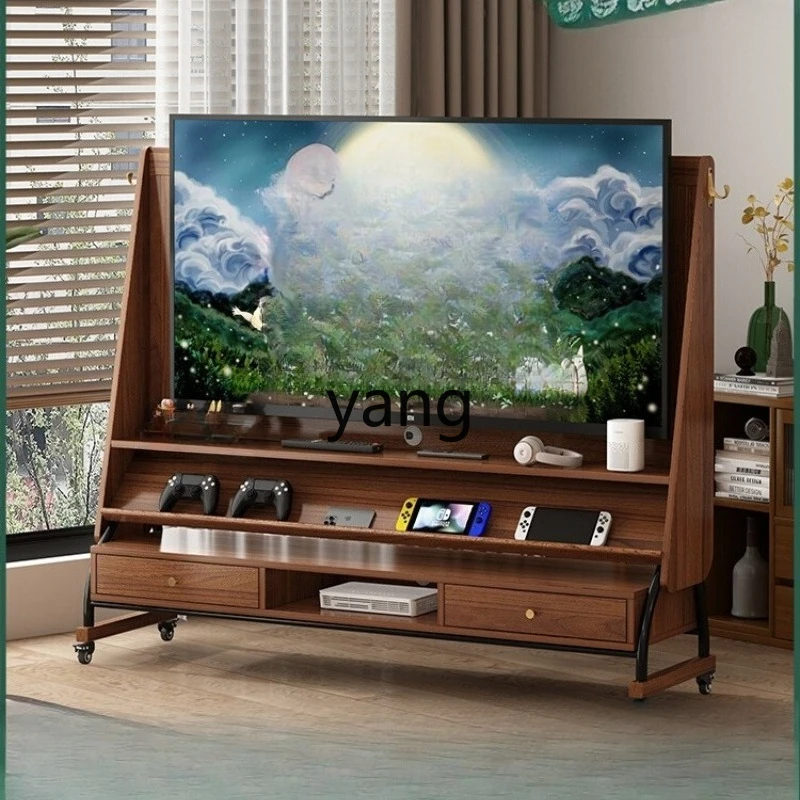 

LH solid wood removable TV cabinet living room floor household small apartment with wheel storage bracket