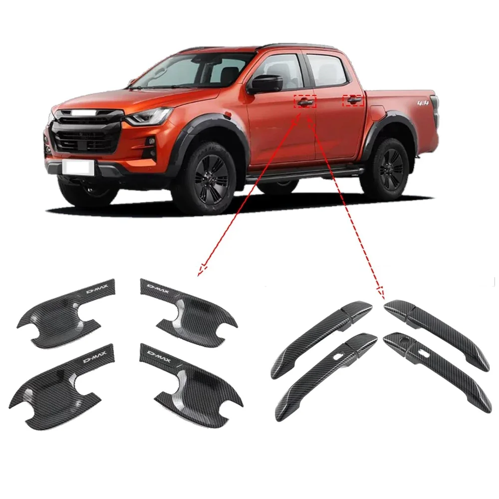 Car Accessories For ISUZU DMAX D-MAX D MAX 2021 2022 2023 Door Handle Trim External Protective Carbon Fiber Styling Stickers