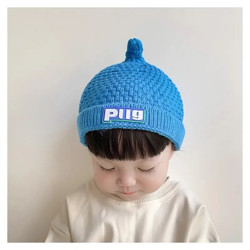 Cute Baby Hat Autumn Winter Toddler Boys Girls Knitted Beanie Solid Color Infant Kids Warm Earflap Cap