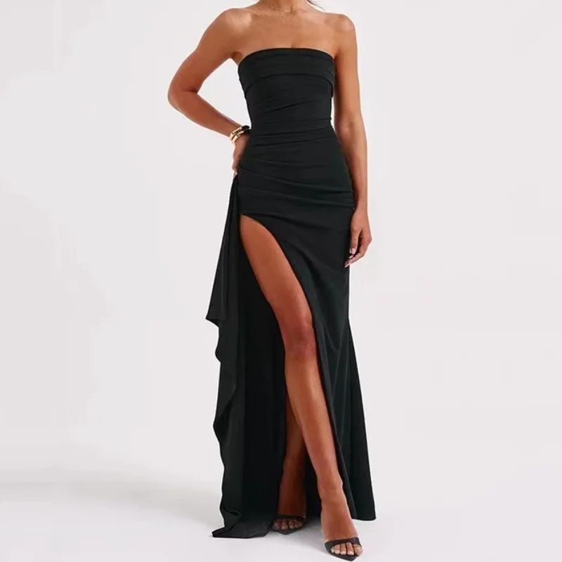 فستان نسائي مفتوح من الجانب عاري الظهر ، فساتين بكتف واحد بدون حمالة ، تنورة طويلة ، ملابس حفلات ، ملاصق للجسم مثير ضيق طويل ، موضة الاتجاهات