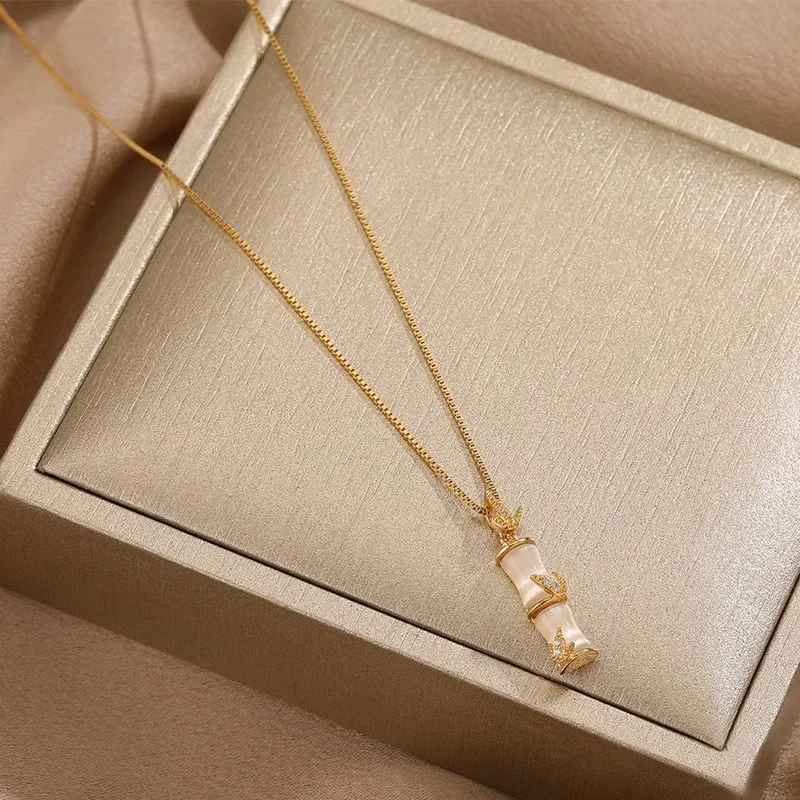 

Bamboo Shaped Pendant Korean Women's Collarbone Chain Exquisite Gift Fashion Jewelry Short Necklace