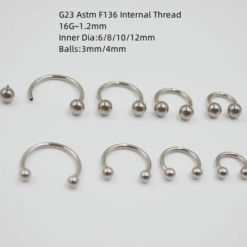 

50pcs 16G G23 Titanium Circular Barbells Horseshoe Nose Ring Lip Ring,BCR Body Piercing Earring Tragus ring 1.2x6/8/10/12mm