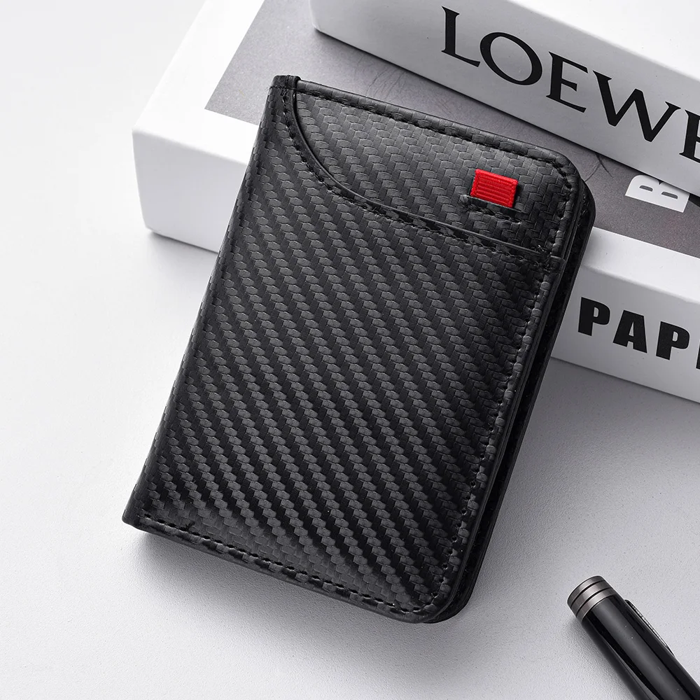 Ultra-Slim Carbon Fiber Wallet - Modern Minimalist Design with ID Window & Multiple Card Slots - Durable PU Material, Polyester