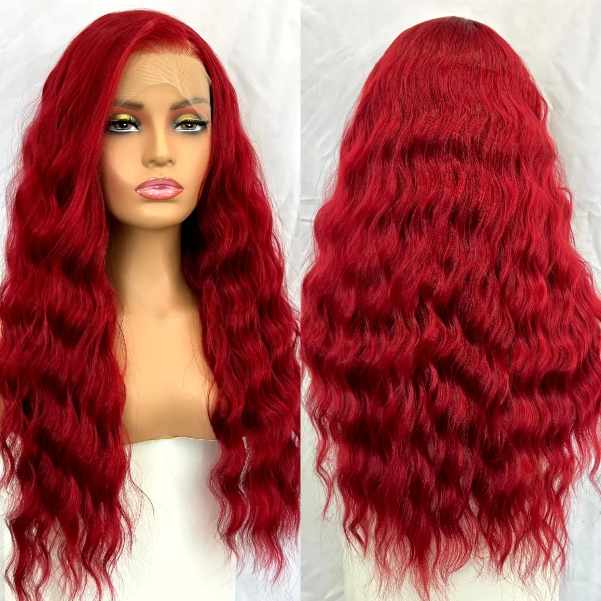 Long Red Wave Wig for Women Synthetic Hair Natural Curly Loose Deep Wave 13X4 Lace Front Wigs Daily Cosplay Party Heat Resistant