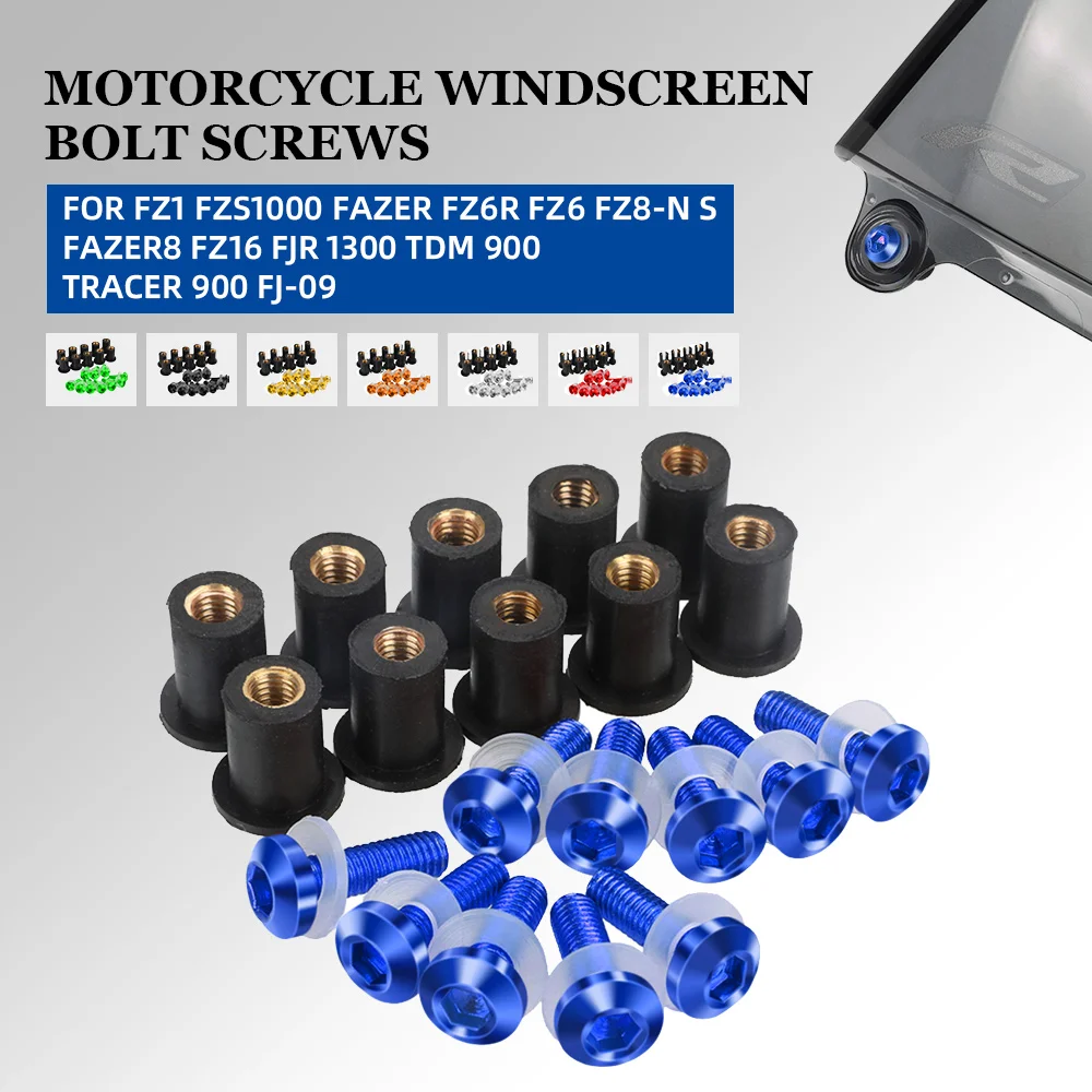 

For Yamaha FZ1 FZS1000 Fazer FZ6R FZ6 FZ8-N S Fazer8 FZ16 FJR 1300 TDM 900 TRACER 900 FJ-09 Windscreen Bolts Kits M5 Screws Set