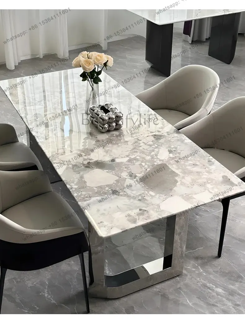 

Natural marble dining table rectangular simple villa hotel showroom luxury stone designer dining table