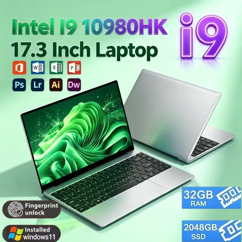 High‑Performance 17.3 Inch Notebook PC Intel Core I9‑10980HK 32GB 2TB SSD Win11 Fingerprint Unlock Gaming Laptop For Daily Use