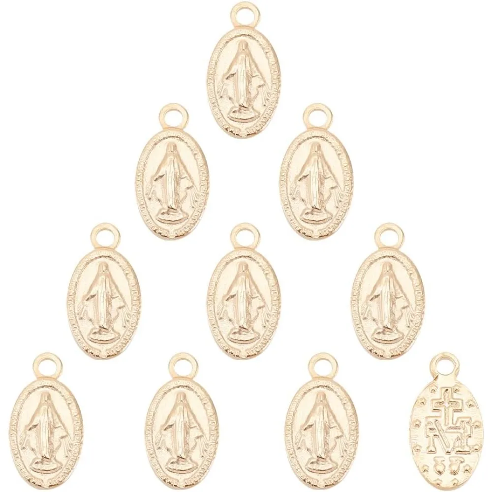 Dijes ovalados con la Virgen María, colgantes de medalla milagrosa de acero inoxidable 304, dijes con orificio pequeño de 0,8mm para fabricación de joyería artesanal