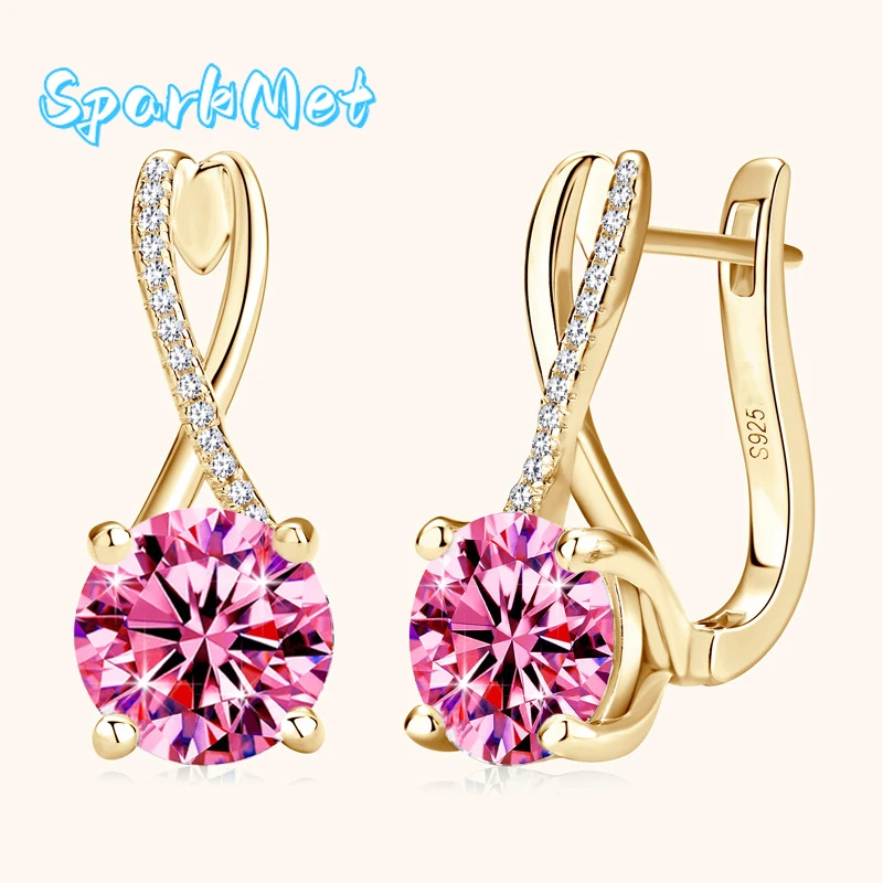 

SparkMet Total 4ct Pink Moissanite Earrings with Certificate Tested with Diamonds S925 Silver Women Romantic Jewelry Gift