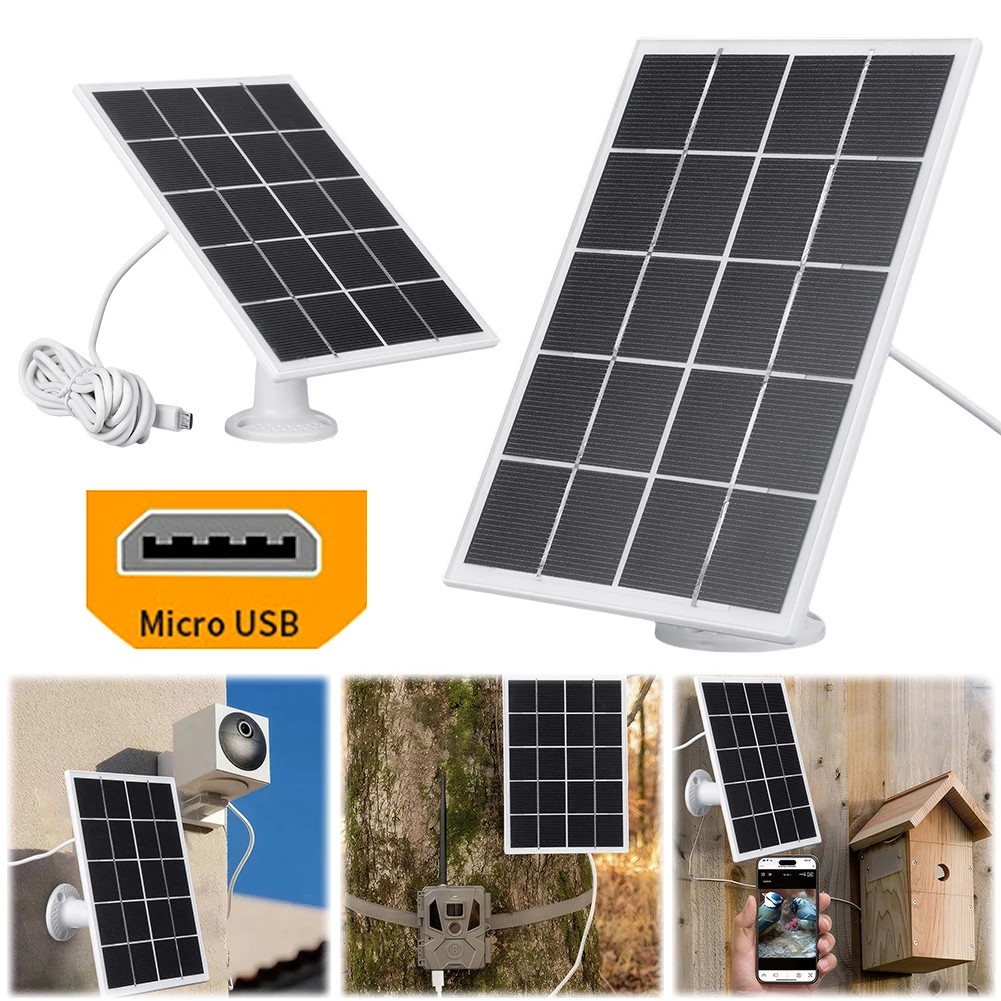 3.3W Outdoor Solar Cells Charger Micro USB&Type-C with 9.8Ft Charging Cable for Arlo/Ring/Eufy/Blink Doorbell Security Camera