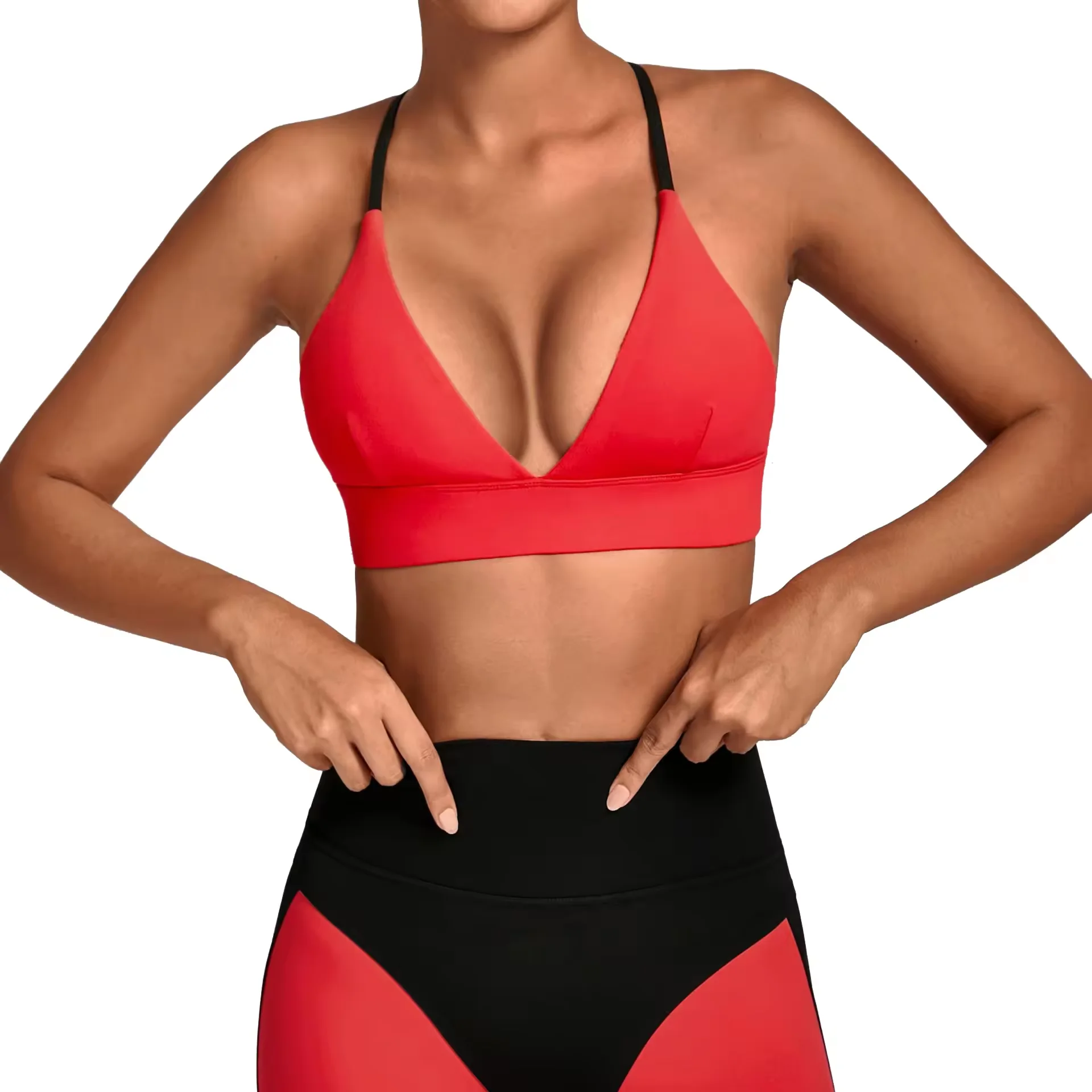 

New High Support Adjustable Straps Four-Way Stretch Padded Spandex Shockproof Sports Bra for Women-Color Block Yoga Fitness Wear