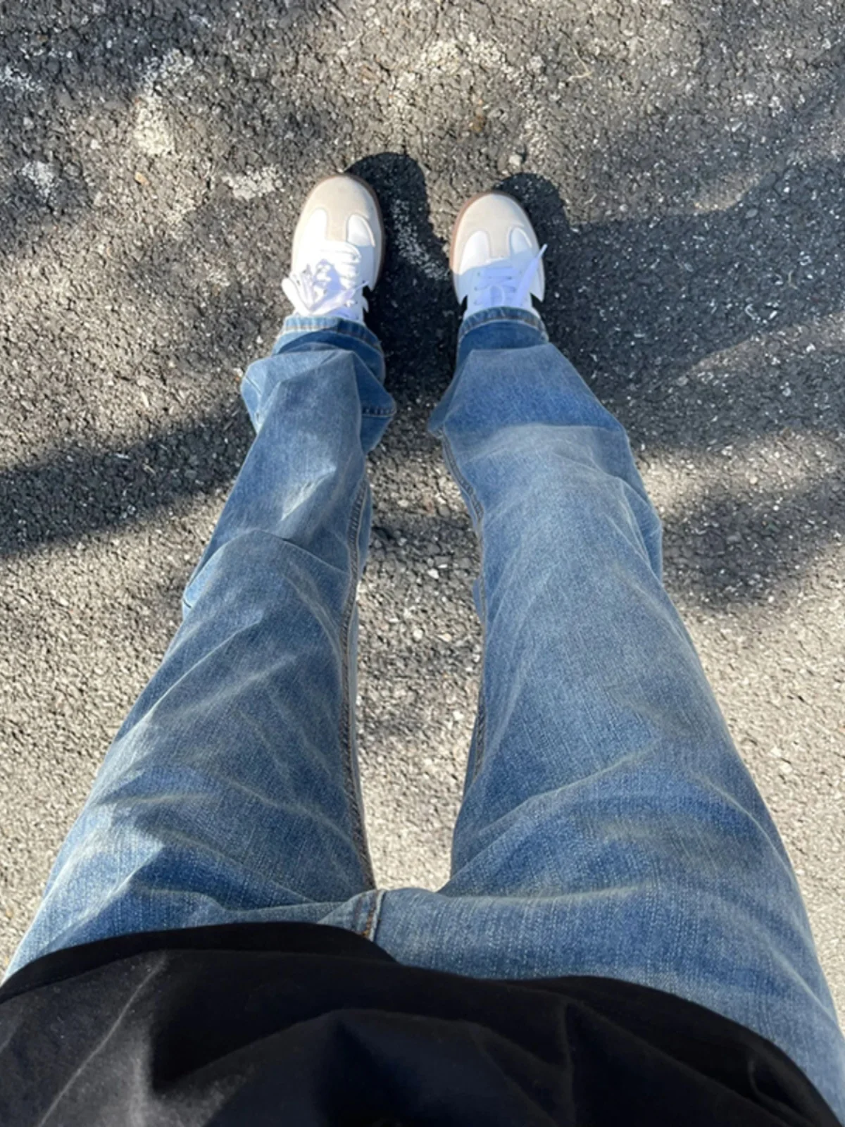

Blue Straight Leg Men's Jeans American Retro High Street Vibe Summer Pants Clean Fit Flared Long Trousers Teenage Fashion