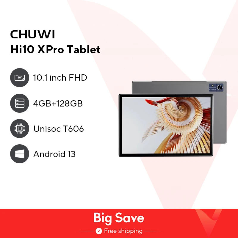 CHUWI Hi10 X Pro 10.1 Inch 800*1280 IPS Screen Unisoc T606 4GB RAM 128GB ROM Tablets 2.4G/5G Wifi Android 13 Tablet PC 7000mAh