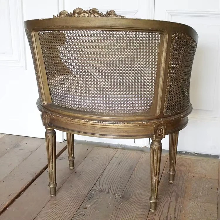 French Vintage Single Lounge Chair Solid Wood Carving Vine Weaving Home Furniture or Cafe Living Room