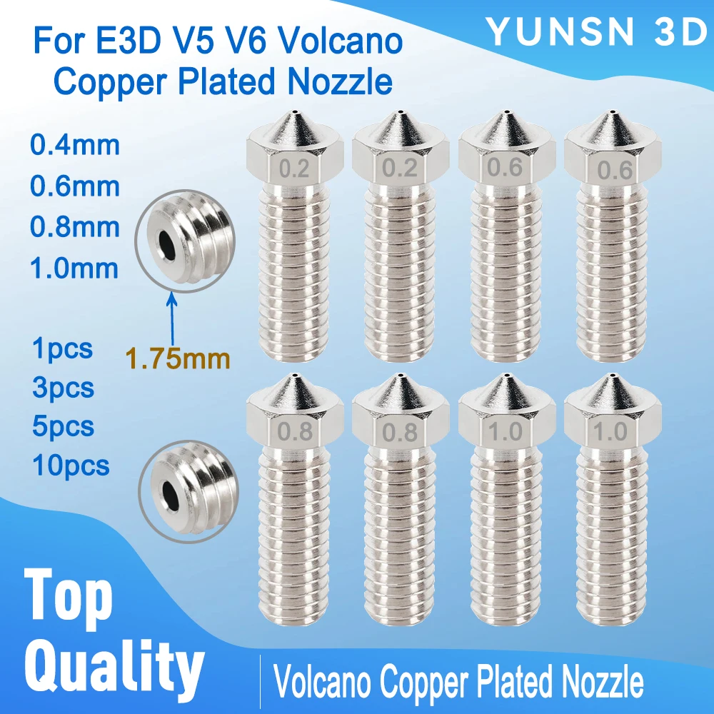 

E3D Volcano Copper Plated Nozzle M6 Threaded 3D Printer Hot End Nozzle 0.4mm-1.0mm for 1.75mm Filament for E3D V5 V6 Hot End