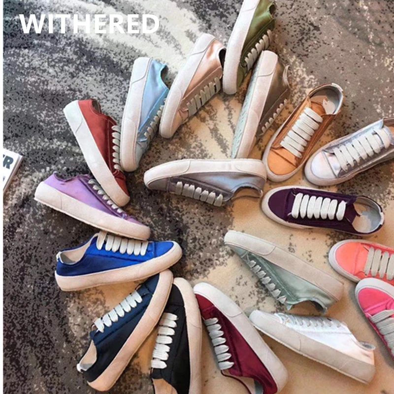 Withered 2024 Women Shoes Ins Fashion Blogger  Sneakers Woman High Street Vintage Silk Satin Comfort Colorful Women Shoes