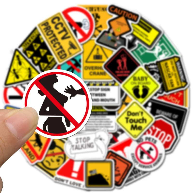 50 Stück lustige Warnschild-Aufkleber, wasserfeste Vinyl-Aufkleber für Laptop, Wasserflasche, Schildaufkleber, Dekorationszubehör, klassisches Spielzeug