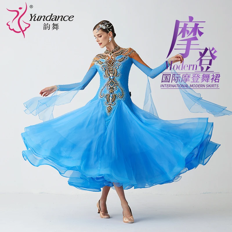 B-2186 New Women Modern Dance Rhinestone Color Diversity Dress Ballroom National Standard Waltz Competition Performance