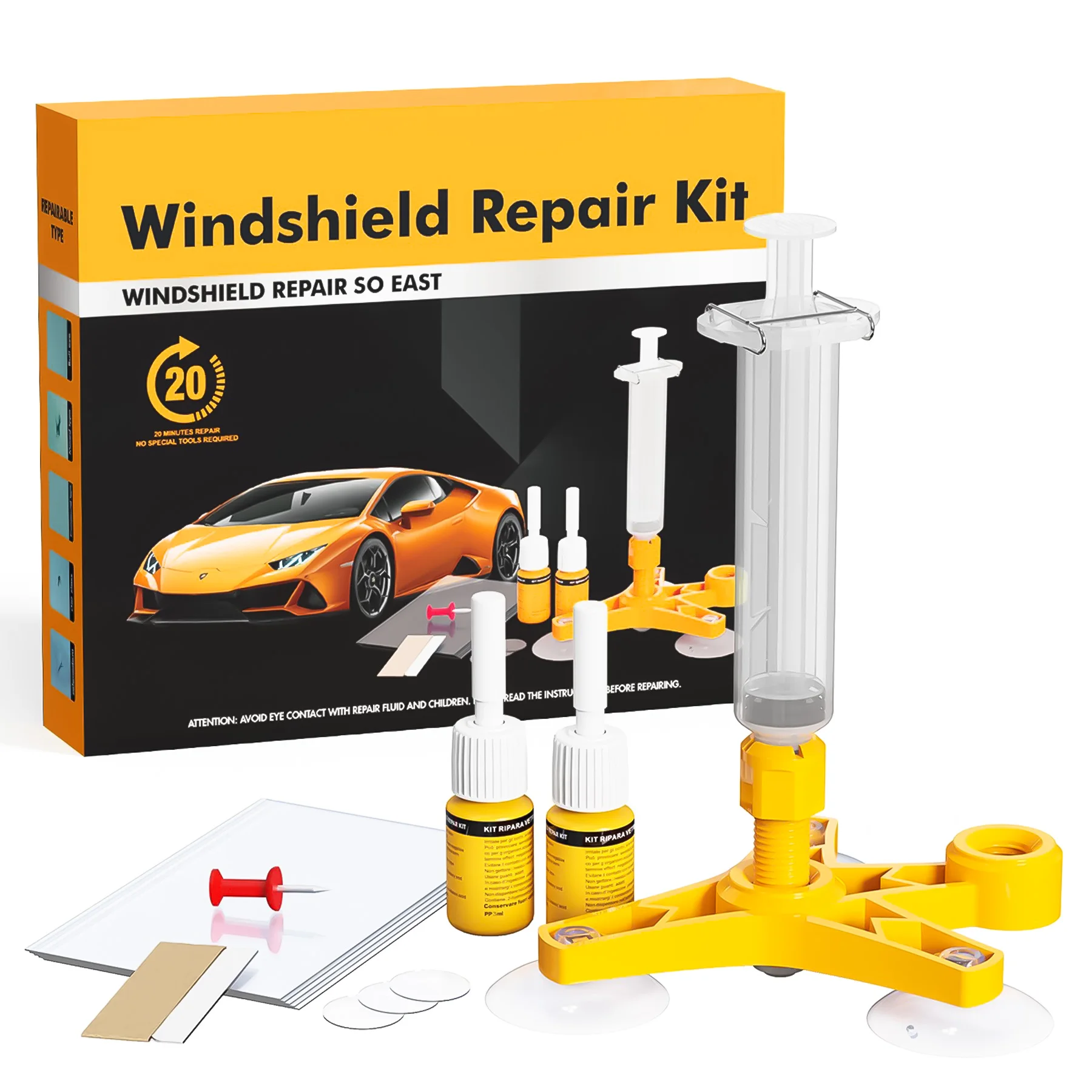 Professionelles Windschutzscheibe Reparaturset für Steinschlag Reparatur, Universal Glasreparaturset für Autos, Praktisch & Schnell & Einfach, OHNE UV-Lampe – Detail 1